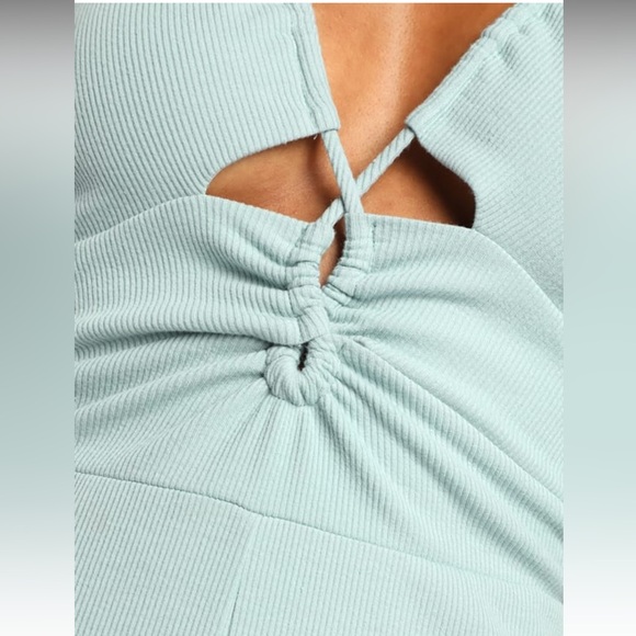 Lulu’s Easy Afternoon Light Blue Ribbed Knit Halter Lounge Jumpsuit - Picture 4 of 5